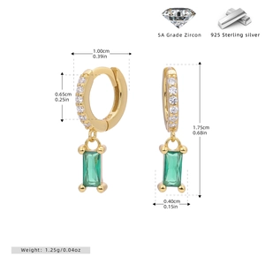 Detailed size specifications of 925 silver gold-plated emerald zircon drop earrings