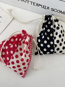 Red and black polka dot drawstring storage bags made of cotton for jewelry and cosmetics