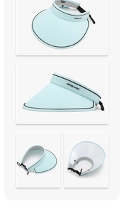 Light blue sun visor hat detail with adjustable strap and breathable grey sweatband