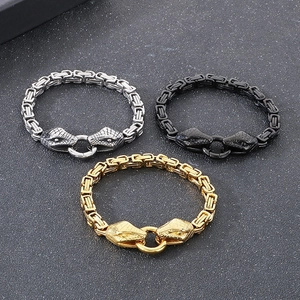 Detailed top view of rock style double snake head titanium steel bracelets in 3 colors