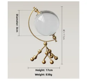 Detailed dimensions of crystal globe with golden iron base showing 17cm total height