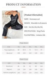 Größentabelle für Damen Übergröße Seiden-Pyjama-Set mit Maßen für Top und Hose