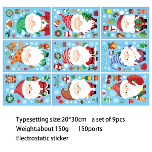 Lot de 9 stickers de Noël statiques Père Noël pour décoration de fenêtres et vitres