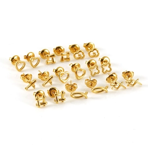 Set of 10 pairs of minimalist gold stainless steel stud earrings in assorted shapes