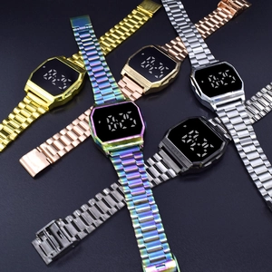 Digitale F91 LED-Uhren mit Gliederarmbändern in Gold, Silber und Schwarz für Damen und Herren