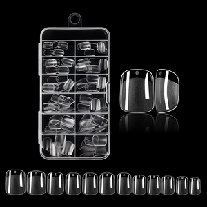 Capsules Ongles Transparentes Sans Traces Professionnelles Forme Carrée Courte Plastique ABS Accessoire Manucure Organisateur Inclus