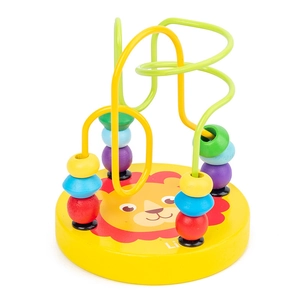 Educational lion wooden bead maze toy with yellow base and colorful beads for toddlers