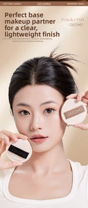 Detail view of GECOMO Rubycell makeup puff applied on skin for a flawless base finish
