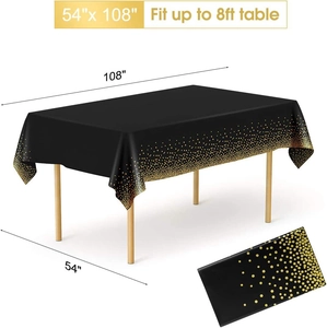 54x108 inch black rectangular disposable tablecloth with decorative gold foil dots