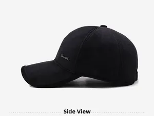 Side view of winter baseball cap showing thick textured fabric and metal Donatello logo