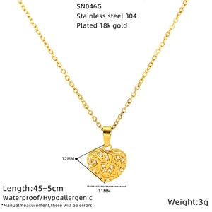 Detail view of 18k gold plated heart necklace with 11x12mm pendant dimensions