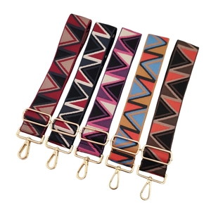 Adjustable colorful zigzag geometric jacquard wide straps with gold metal hardware