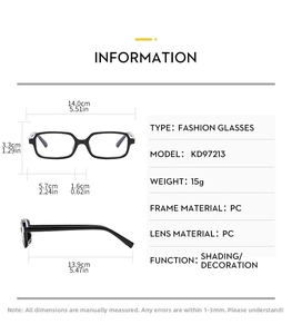Detaillierte Größentabelle und Spezifikationen für quadratische Blaulichtfilter Brille
