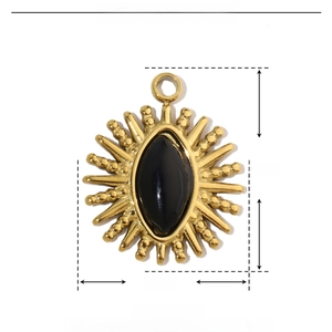 Detailed technical parameter view of 15mm gold oval stainless steel black stone pendant