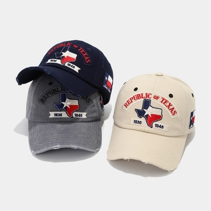 Three distressed cotton baseball caps featuring Republic of Texas embroidery in vintage style