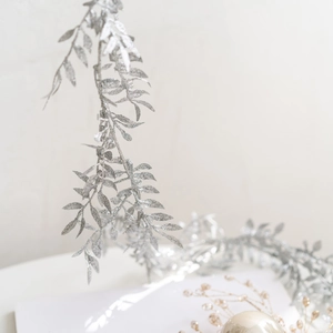 Silver glitter leaf branch Christmas decoration for festive holiday and party tree ornaments