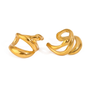 Luxury gold titanium steel ear cuffs with irregular liquid wave minimalist design