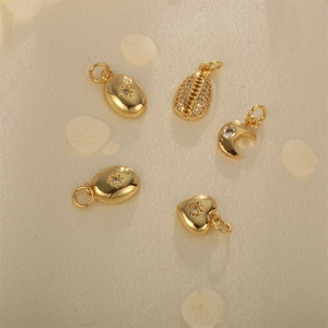 18K gold plated copper charms with heart moon and shell shapes inlaid with zircon