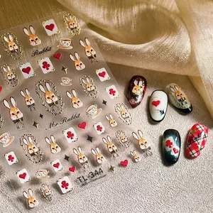 Elegant 5D embossed rabbit and poker card nail art stickers TL-344 for French manicure