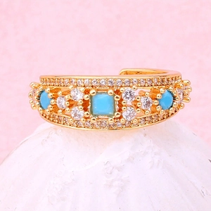Elegant gold plated ring featuring sparkling zircon and turquoise square stones