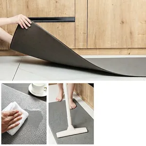 Waterproof dark gray PU leather kitchen mat with non-slip texture and easy-to-clean surface