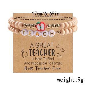 Detail showing the 17cm length and 9g weight of the teacher's beaded bracelet set