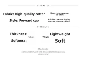 Size chart showing 56-61cm cotton beret cap head circumference and product attributes