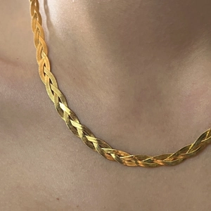 Minimalist Braided Flat Herringbone Necklace Stainless Steel Triple Layered Woven Snake Bone Chain Choker For Women