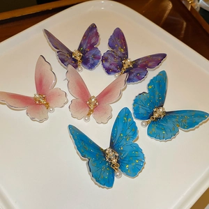 Butterfly Drop Earrings With 925 Sterling Silver Earring Post Alloy Acrylic Rhinestone Artificial Pearl Elegant Sweet Jewelry Women