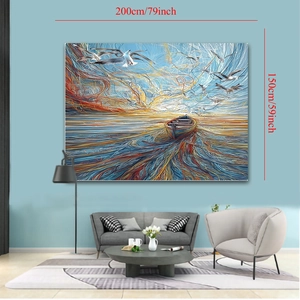 Detailed view of the 200x150cm sailboat tapestry size display in a modern living room