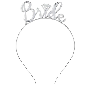 Silver Bride headband with diamond icon for bachelorette parties and wedding events