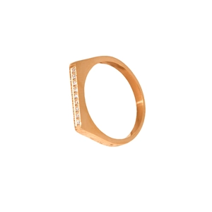 Minimalist D-shaped rose gold ring with vertical paved diamonds and polished finish