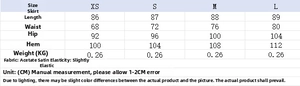 Detailed size chart for lace satin skirt featuring measurements for XS to L sizes