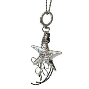 Starfish flower pendant necklace with antique silver finish and stylish cord detail