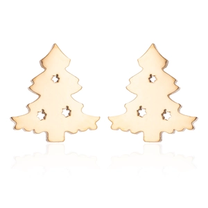 Macro shot of gold-finished Christmas tree stud earrings with star-shaped cutouts