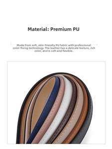 Detail showing various colors of PU leather belts with fine stitching and soft texture