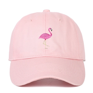Pink cotton baseball cap with flamingo embroidery and curved brim for outdoor sun protection
