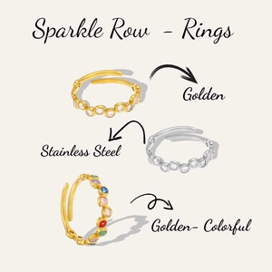 Detailed macro view of adjustable stainless steel rings with colorful zircon inlay