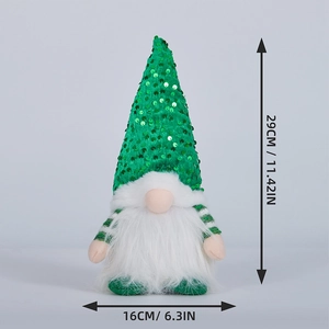 Lighted Christmas gnome plush with green sequin hat, size 29x16cm, holiday home decoration