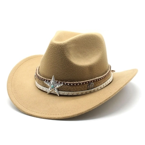 Classic khaki western wool felt cowboy hat with turquoise star badge and braided band