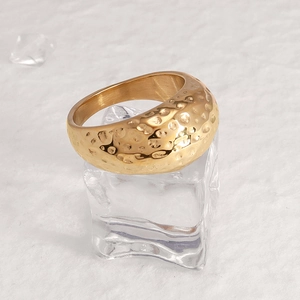 Minimalist 18K gold plated stainless steel wide ring with hammered moon texture surface