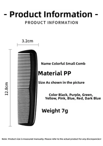 Especificaciones del pequeño peine negro de PP de 12,8 cm con dientes finos y gruesos