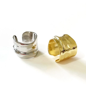 Minimalist S925 sterling silver open rings in gold and silver with hammer texture