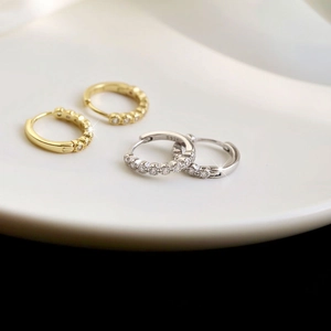 Elegant S925 sterling silver hoop earrings with sparkling zircon diamonds in gold and silver