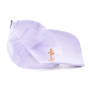 White vintage distressed baseball cap with gold Brooklyn embroidery and metal buckle