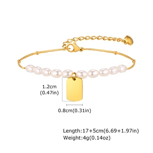 Detailed view of gold pearl bracelet showing dimensions 1.2x0.8cm and 17+5cm length