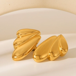 Minimalist 18k gold plated stainless steel wing stud earrings with wavy texture finish