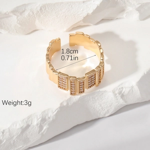 Detail view of 3g gold ring with cubic zirconia on white stone showing 1.8cm diameter