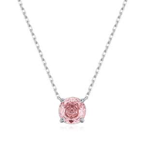 Collier élégant en argent S925 avec pendentif morganite rose ronde en serti à 4 griffes