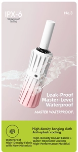 Detail showing IPX-6 waterproof high-density pongee fabric with anti-splash coating on pink umbrella